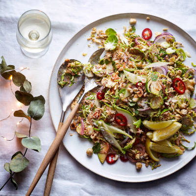 Crab, shaved Brussels sprout and pear salad