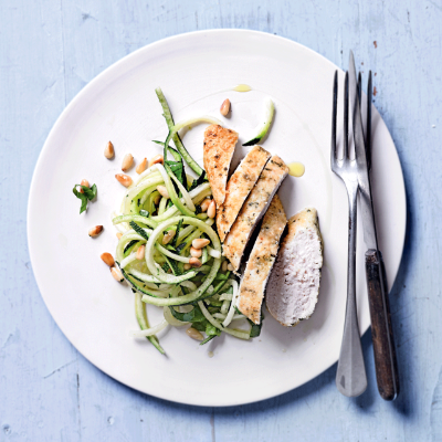 Parmesan chicken with courgette salad
