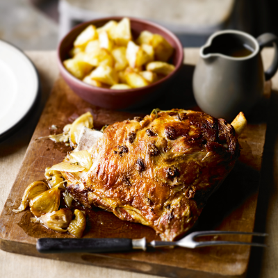 Slow-roast shoulder of lamb with anchovy, oregano & garlic with roast ...